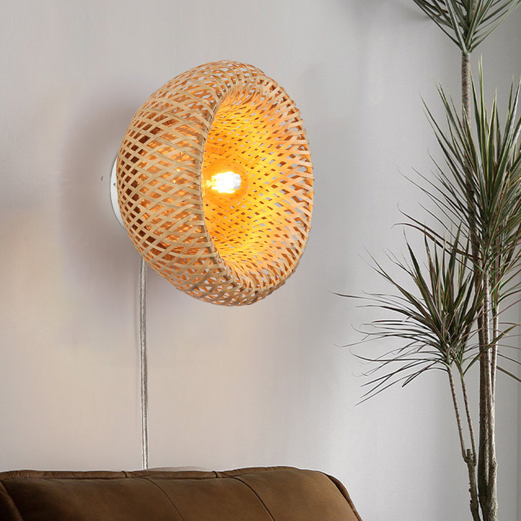 Bay Isle Home Afraz Farmhouse Wicker Wall Lamp Fixture Plug in Cord